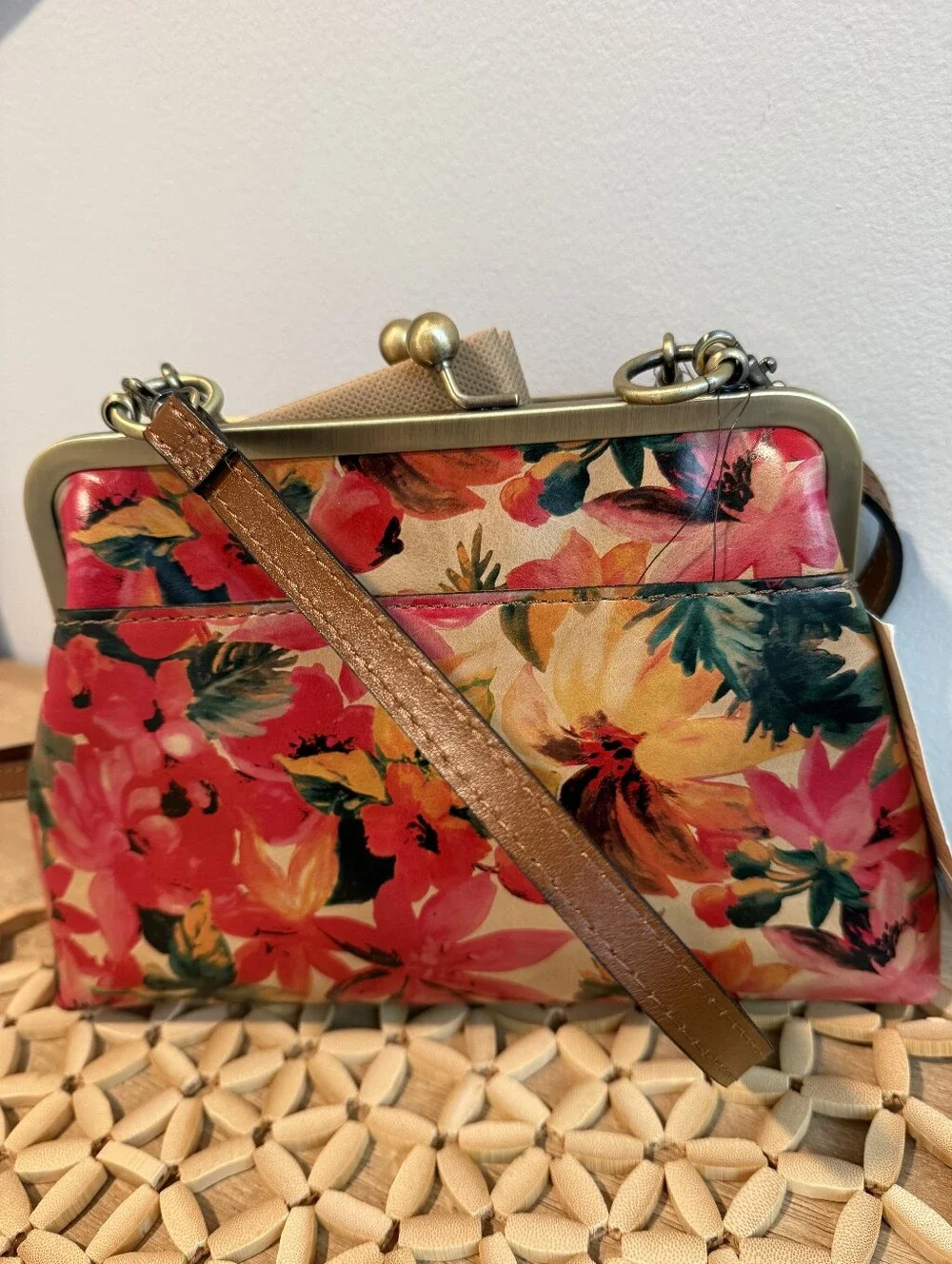 Patricia Nash Floral Kiss-Lock Bag in Red Pink & Green